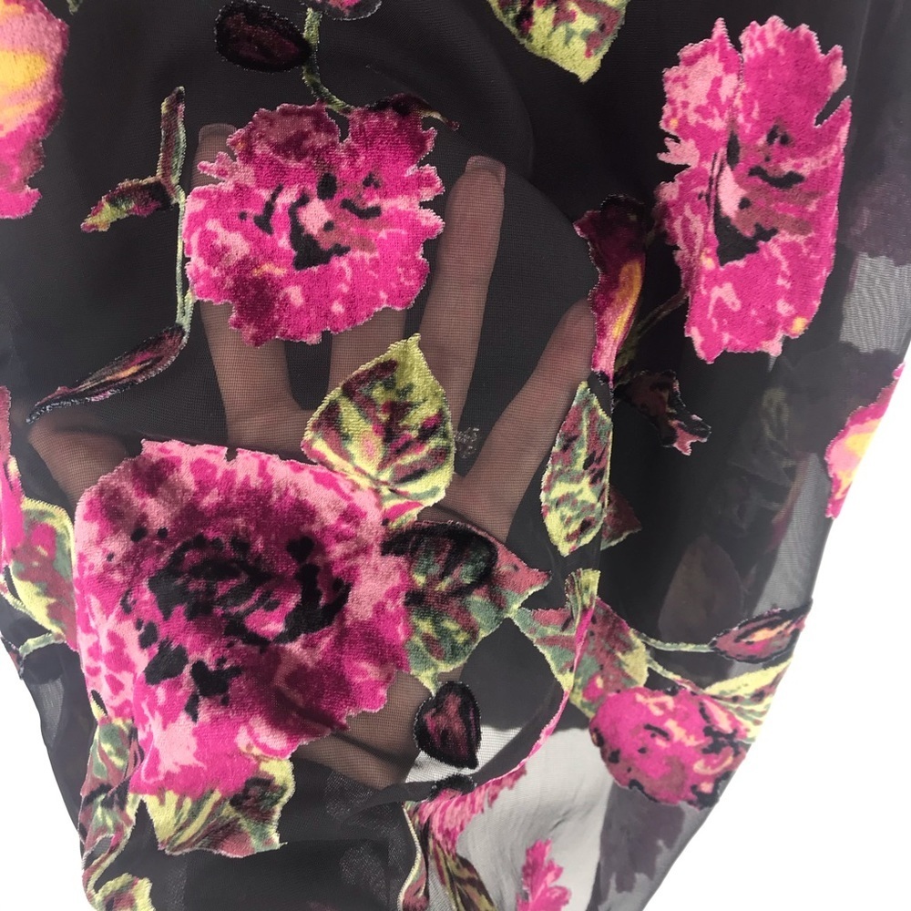 Mi Ami Mini Sundress Black Pink Velveteen Flowers Strappy lined #A9 - Picture 4 of 9
